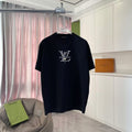 Black T-shirt with Louis Vuitton logo graphic on the chest