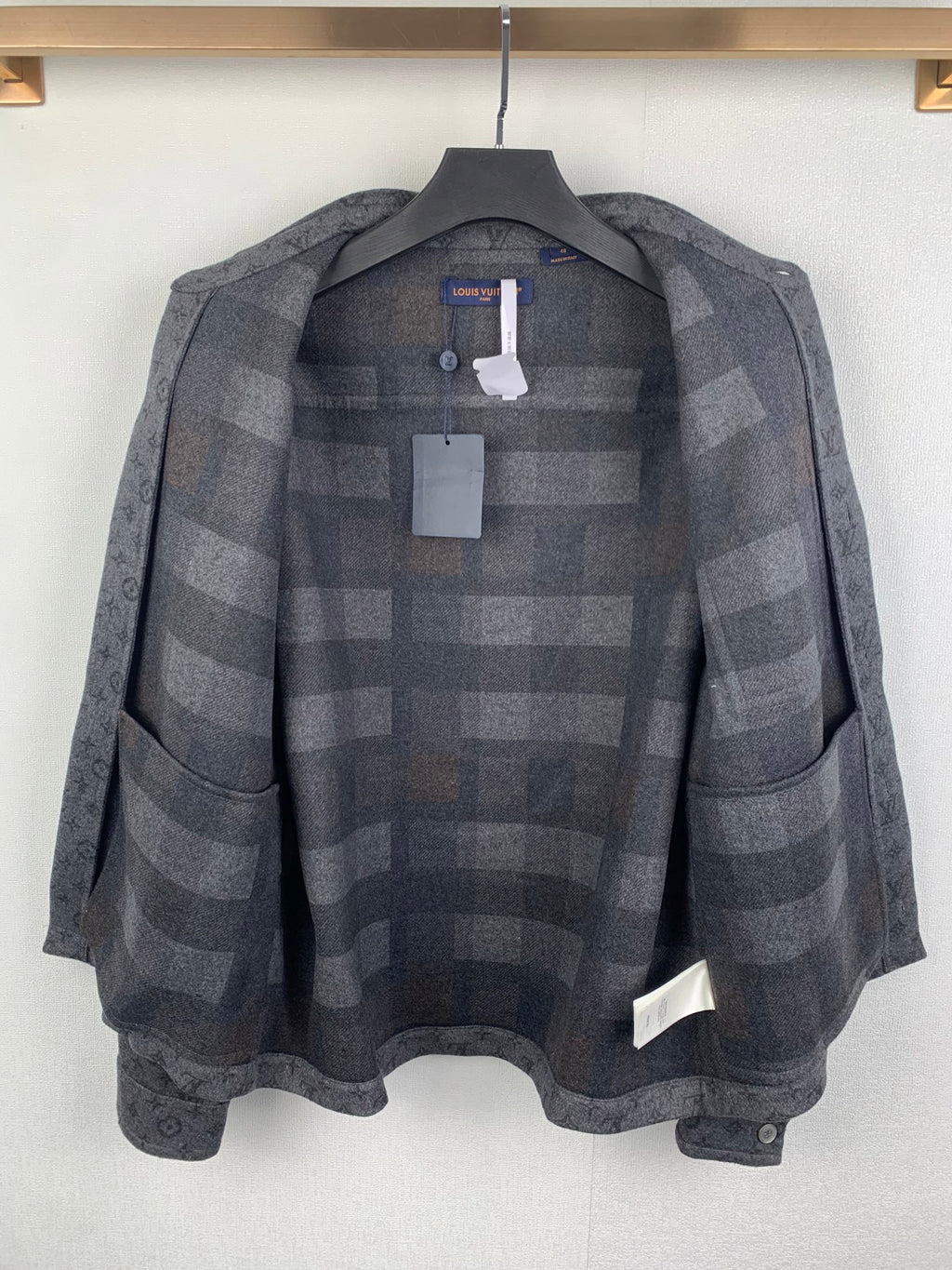 Grey Louis Vuitton monogram long-sleeve jacket, front view