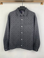 Louis Vuitton dark gray monogram button-up shirt with chest pocket and white buttons