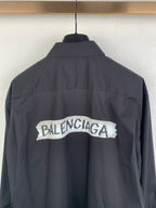 Long-sleeve button-up shirt, dark gray, back yoke with centered logo print