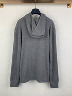 Gray hooded sweatshirt with draped cowl collar detail