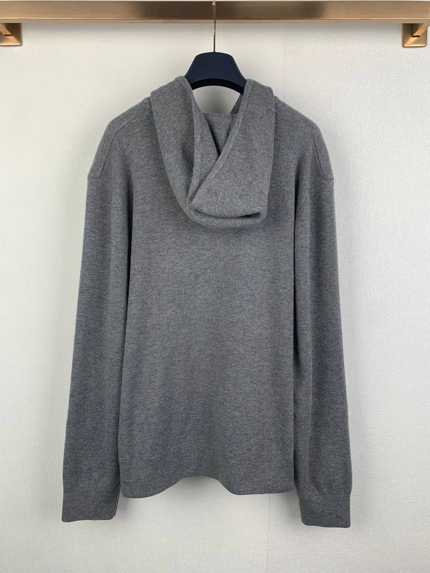 Gray hooded sweatshirt with draped cowl collar detail