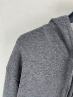 Gray knit hoodie back shoulder panel with ribbed trim