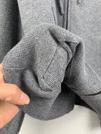 Gray hoodie sleeve cuff and hood opening detail