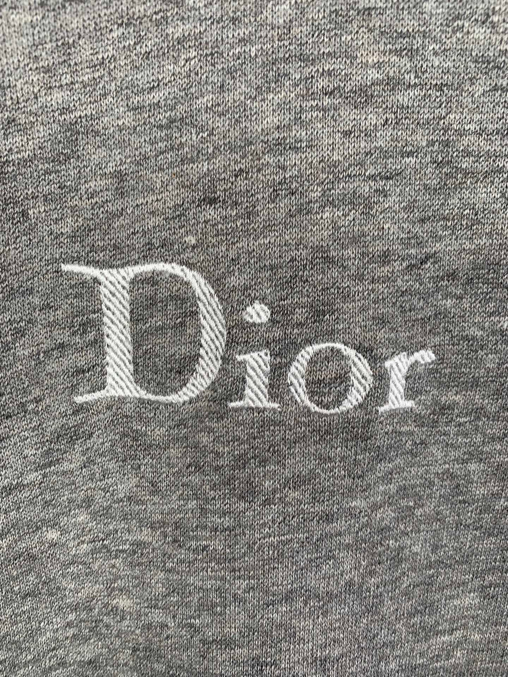 Gray heather hoodie fabric with white "Dior" logo