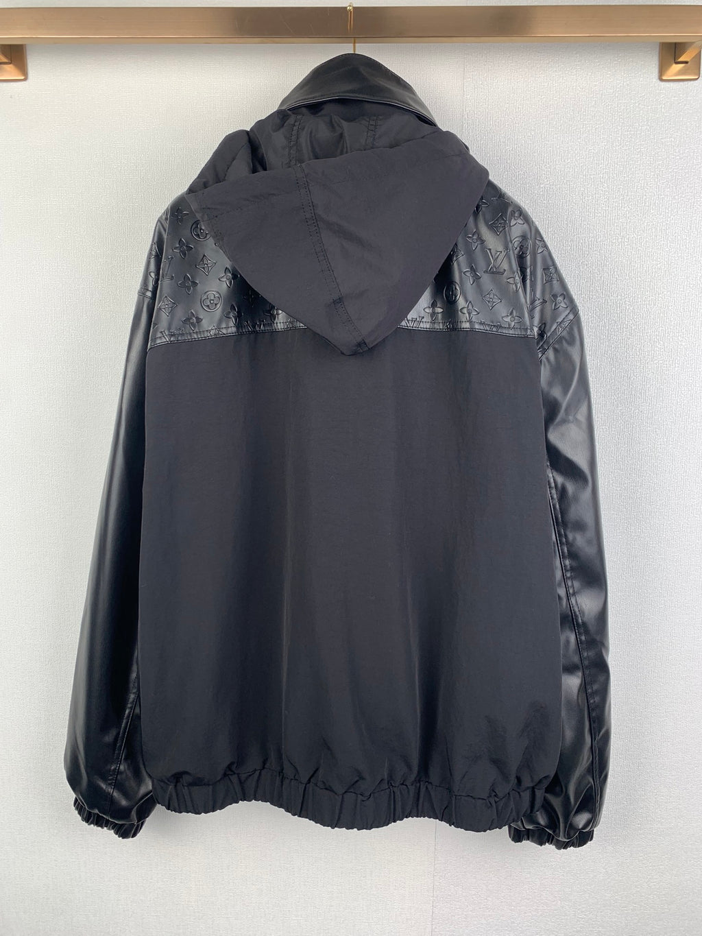 Louis Vuitton long hooded jacket, back view with elastic cuff and hem