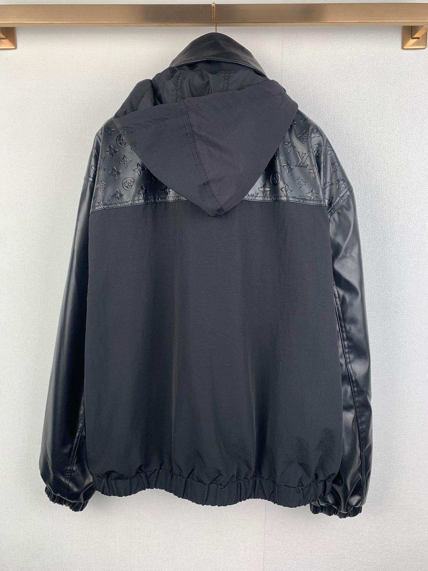 Louis Vuitton long hooded jacket, back view with elastic cuff and hem