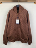 Louis Vuitton monogram zip-up hooded jacket in dark brown with ribbed cuffs and hem