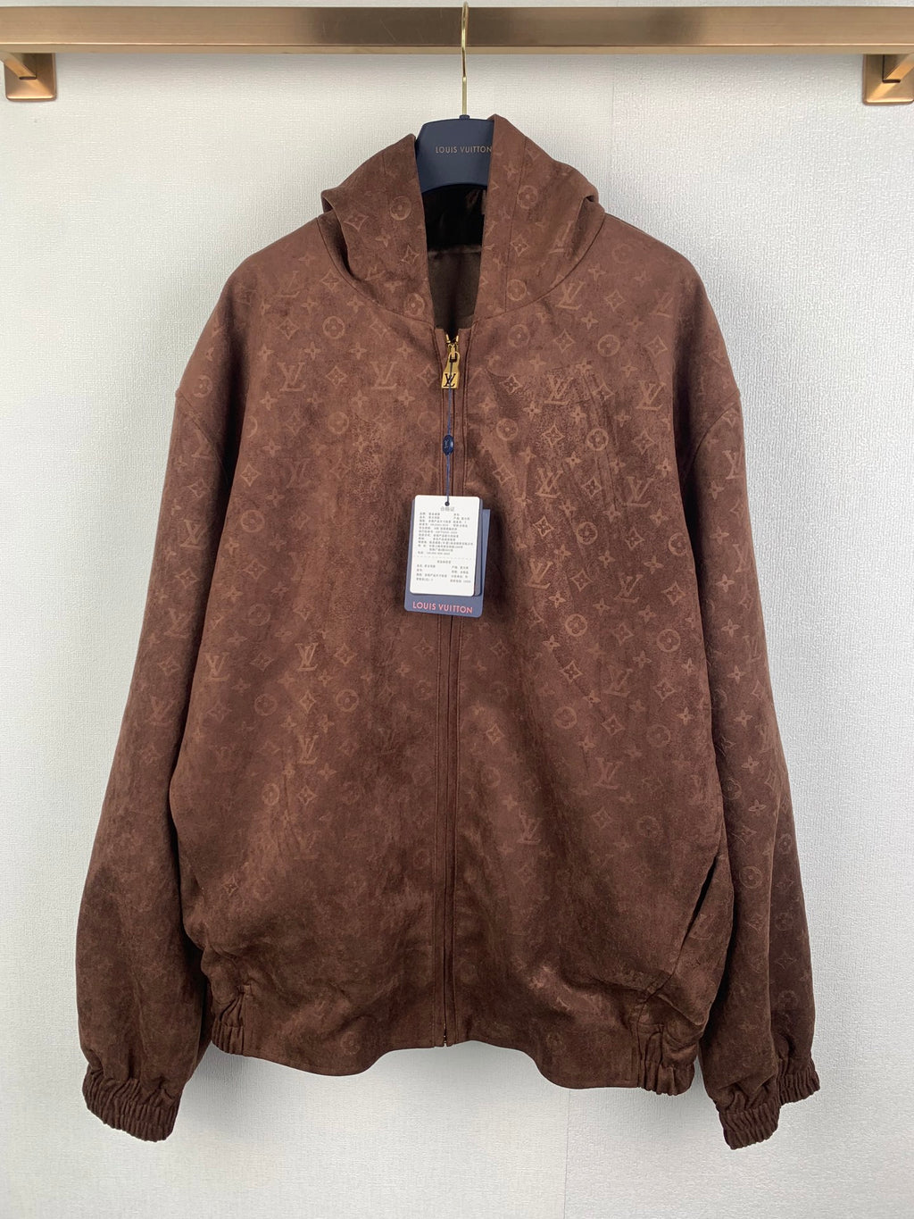 Louis Vuitton hooded zip jacket in dark brown monogram fabric, full sleeves