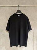 Black short-sleeve crewneck T-shirt with Burberry check-trim cuffs