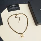 Gold-tone Chanel logo chain necklace with pendant and clasp