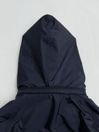 Prada dark navy long jacket hooded back panel with front drawstring