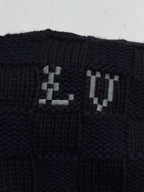 Louis Vuitton knit cardigan front with LV jacquard logo in dark navy