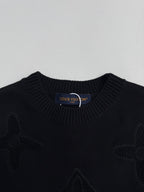 Louis Vuitton sweater neckline in dark rib knit with small monogram icons