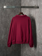 Burgundy long-sleeve polo sweatshirt, back view