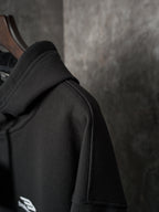 Black Balenciaga hoodie shoulder seam and hood edge detail