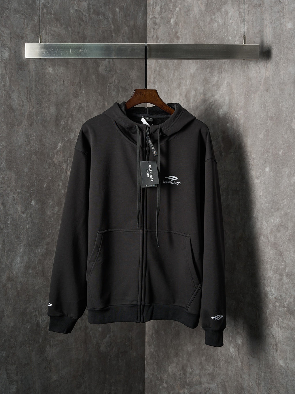 Black Balenciaga zip-up hoodie with hood and front kangaroo pocket