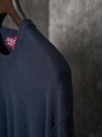 Dark navy knit sweater sleeve with ribbed cuff detail