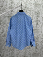 Blue Gucci long-sleeve shirt, back view with allover GG pattern