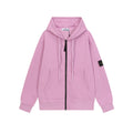 Stone Island pink zip-up hoodie with hood, drawstrings, and front zipper
