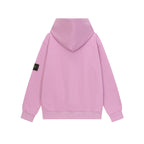 Stone Island zip-up hoodie light pink with attached hood and side logo patch.