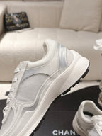 Chanel unisex white lace-up sneakers with chunky platform sole