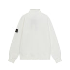 Stone Island white quarter-zip sweatshirt, back view with small sleeve logo patch