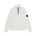 Stone Island white quarter-zip sweatshirt with stand collar and black zipper