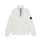 Stone Island white quarter-zip sweatshirt with stand collar and black zipper
