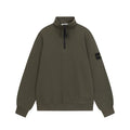 Stone Island quarter-zip sweatshirt in dark olive green with stand collar and zipper