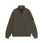 Stone Island quarter-zip sweatshirt in dark olive green with stand collar and zipper