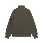 Stone Island quarter-zip sweatshirt back view in dark olive green with stand collar