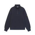 Stone Island quarter-zip sweatshirt in dark navy with stand collar and half zipper.