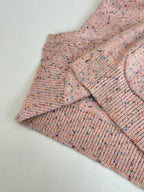 Pink speckled knit cardigan sweater collar and ribbed hem detail, buttoned front