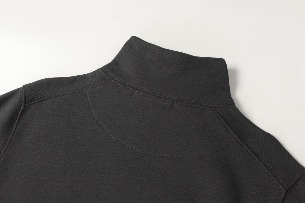 Black half-zip sweatshirt stand collar on the back