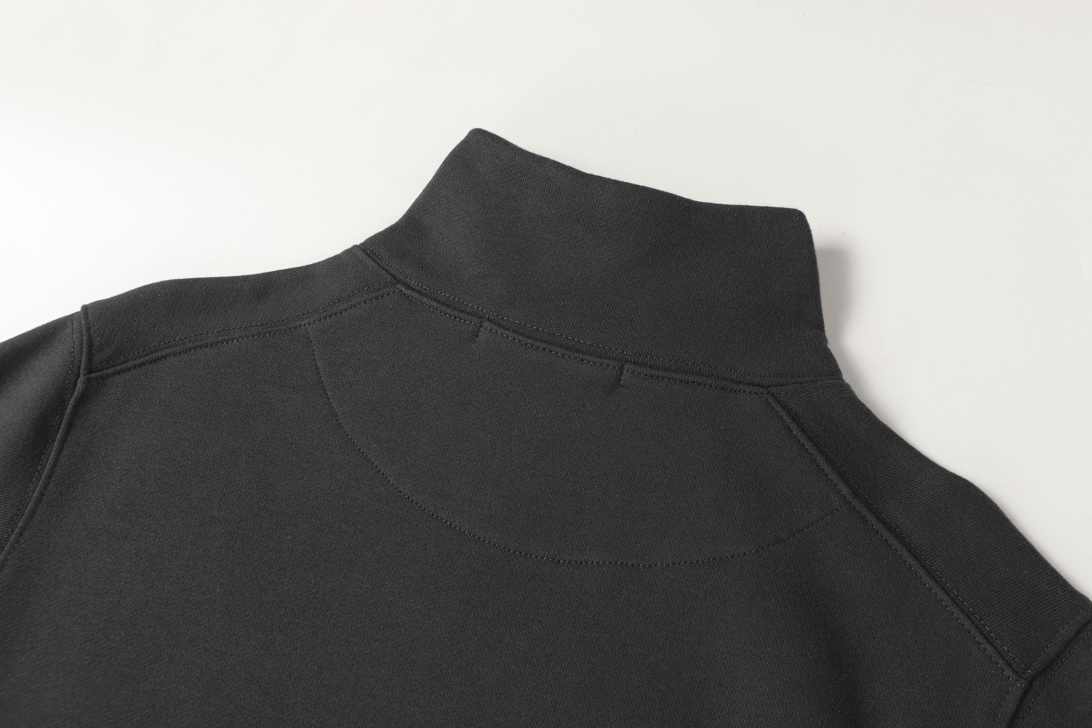 Black half-zip sweatshirt stand collar on the back