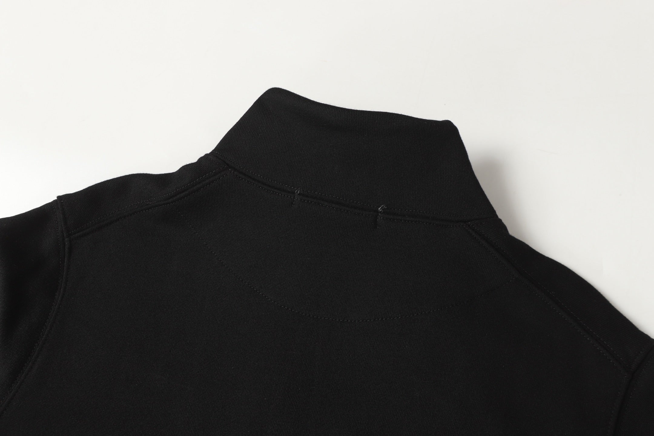 Black jacket collar with button placket and short stand