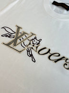 Louis Vuitton white T-shirt graphic print with stylized cat and LV