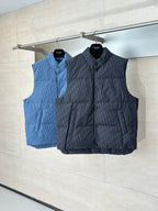 Two sleeveless quilted vests: dark and blue Dior monogram, stand collar, button front.