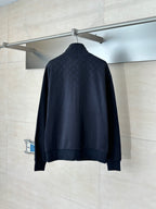 Gucci long-sleeve zip jacket, dark navy back view, ribbed hem and cuffs