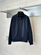 Gucci long-sleeve zip jacket in dark navy, stand collar, ribbed cuffs and hem