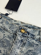Louis Vuitton light blue denim shorts with logo button and stitched waistband