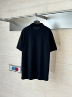Moncler short-sleeve polo shirt, dark navy, plain back view on hanger