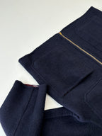 Navy long pants with front flap pockets and gold-tone zip detail, Louis Vuitton