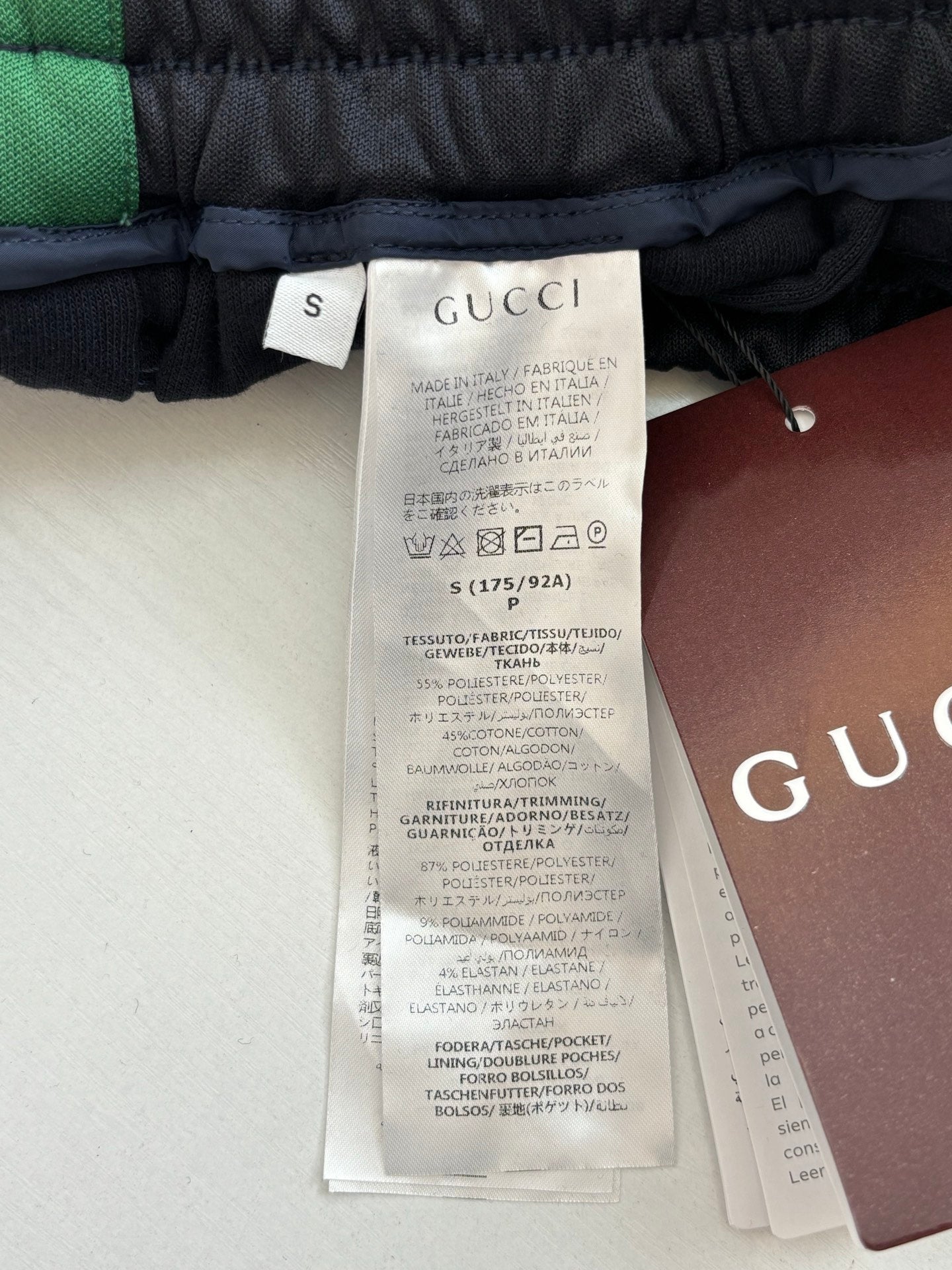 Gucci pants care label at waistband