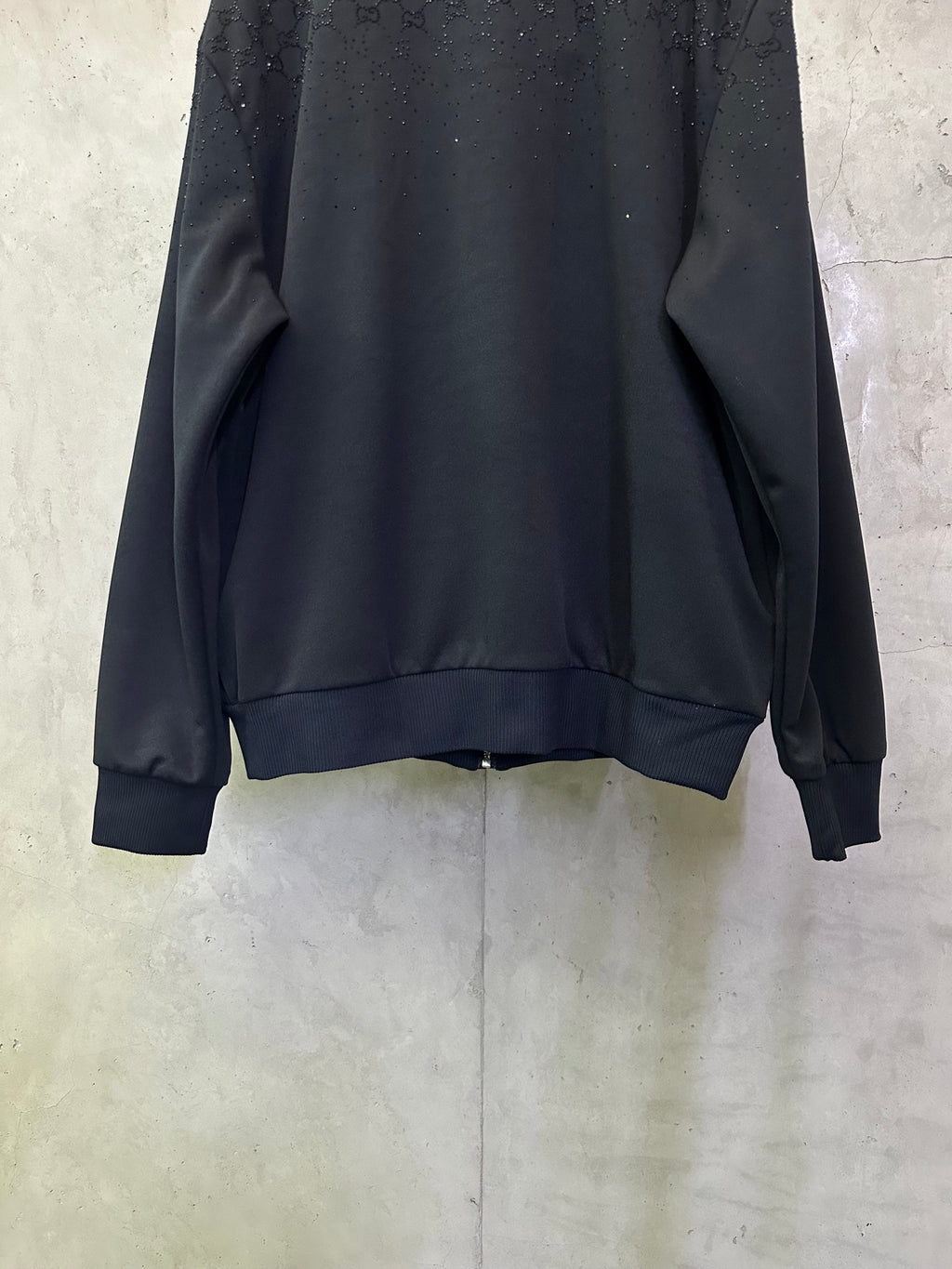 Dark Gucci zip-up jacket back hem with ribbed cuffs and stand collar