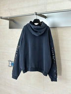 Navy Balenciaga pullover hoodie with hood and embroidered sleeve graphics