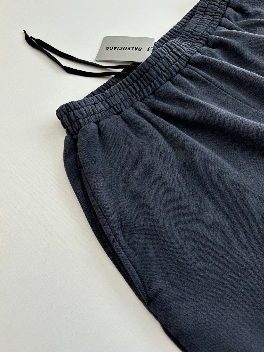 Balenciaga dark navy sweatpants waistband with gathered elastic and drawstring
