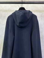 Men's Burberry navy zip-up hoodie, back view with hood and ribbed cuffs