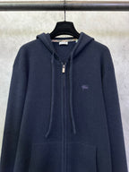Men's Burberry navy zip-up hoodie with front zipper and small chest logo